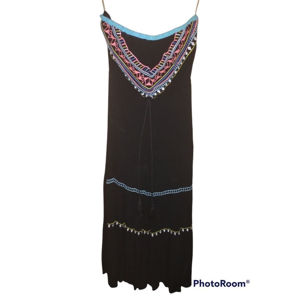 Poof Women's Strapless Long Flowy Embroidered Dress Size S